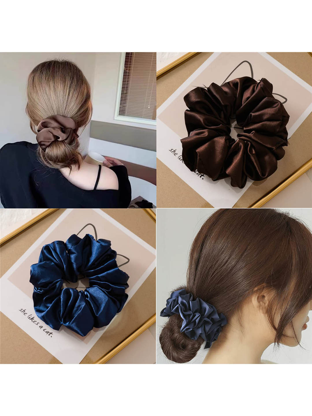 

FIMBUL Women Set of 6 Satin Ponytail Holders, Black