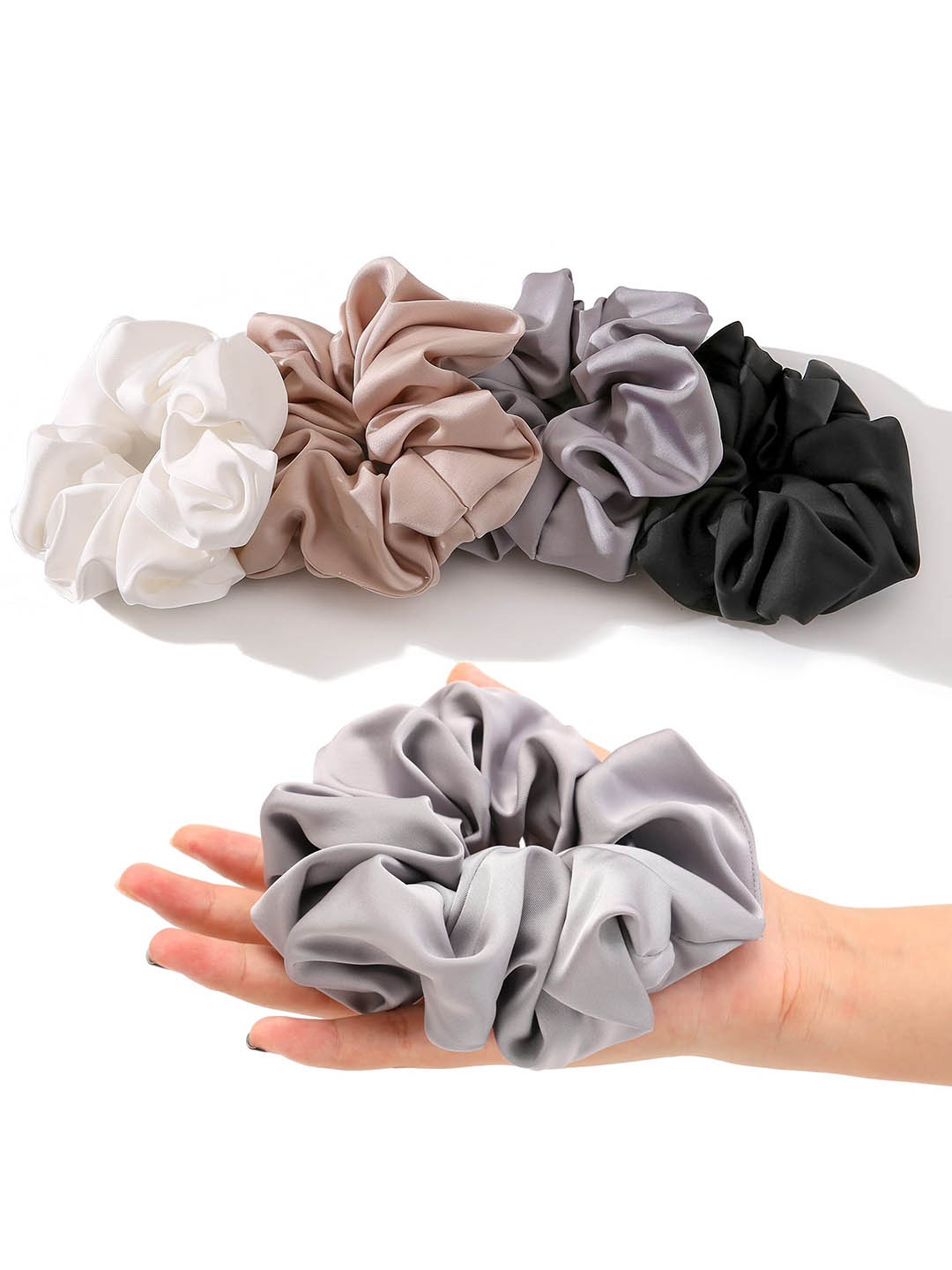 

FIMBUL Set of 4 Satin Silk Scrunchies, Grey
