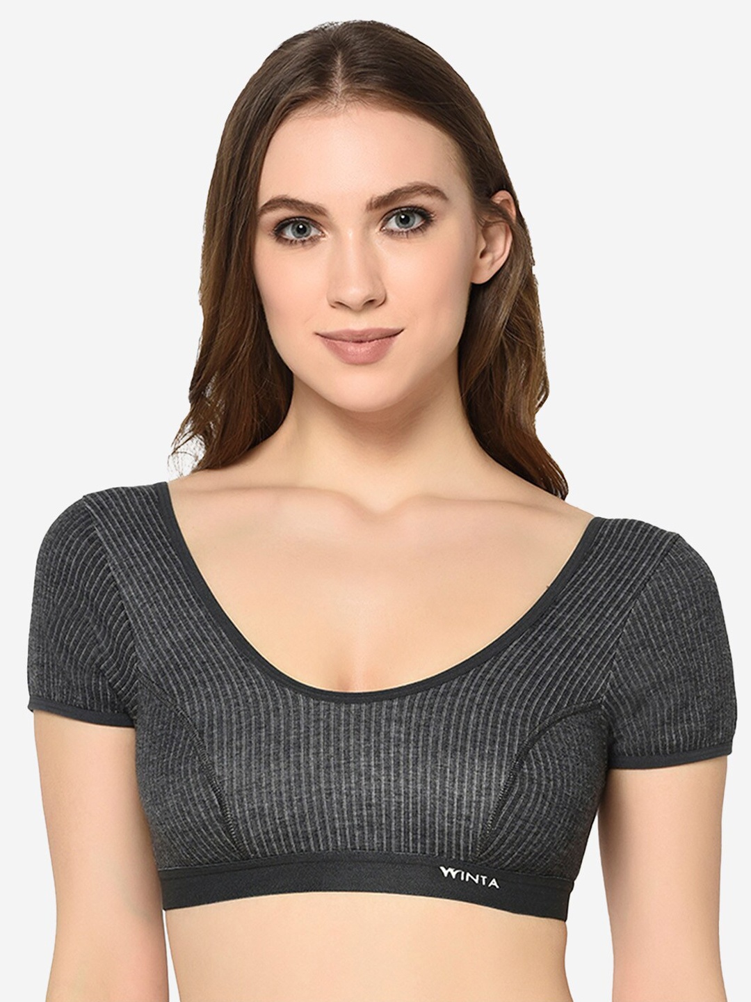 

GROVERSONS Paris Beauty Ribbed Round Neck Stretchable Thermal Top, Charcoal