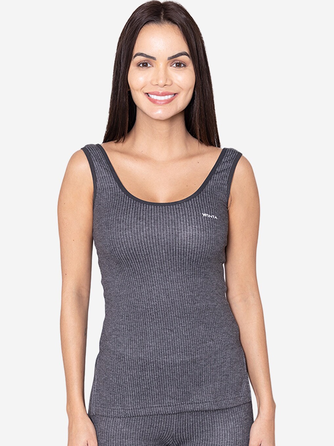 

GROVERSONS Paris Beauty Ribbed Round Neck Stretchable Thermal Top, Charcoal