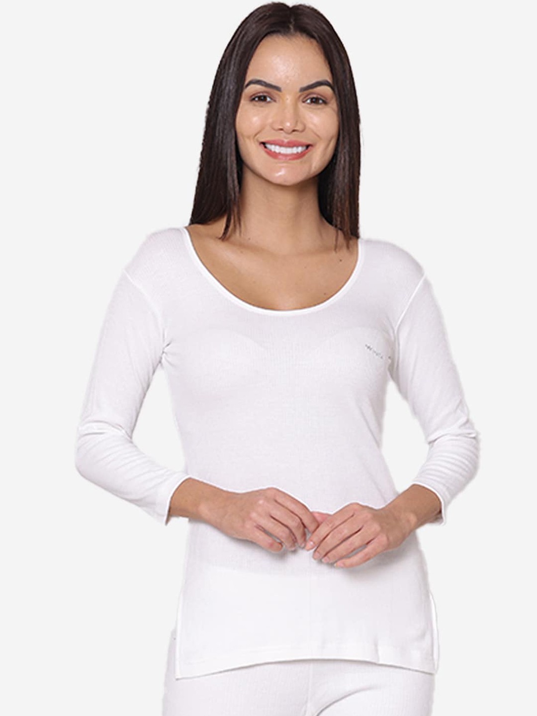 

GROVERSONS Paris Beauty Ribbed Round Neck Stretchable Thermal Top, White