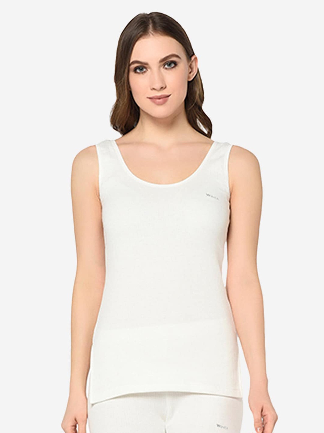 

GROVERSONS Paris Beauty Ribbed Round Neck Stretchable Thermal Top, White
