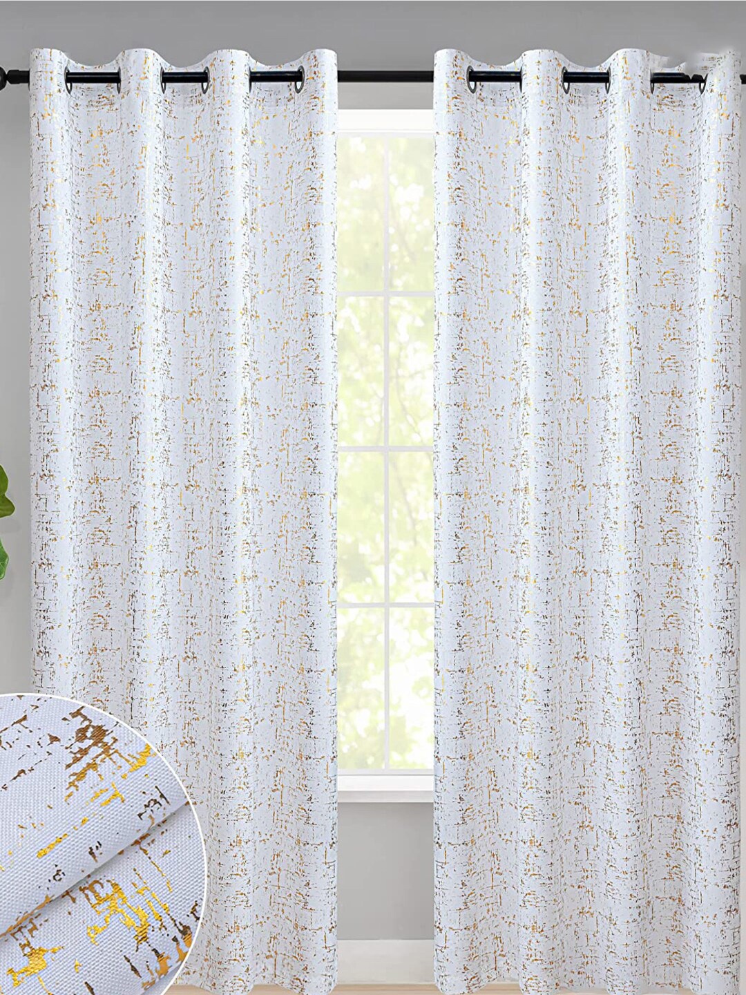 

URBAN SPACE White & Gold-Toned Printed Black Out Door Curtain