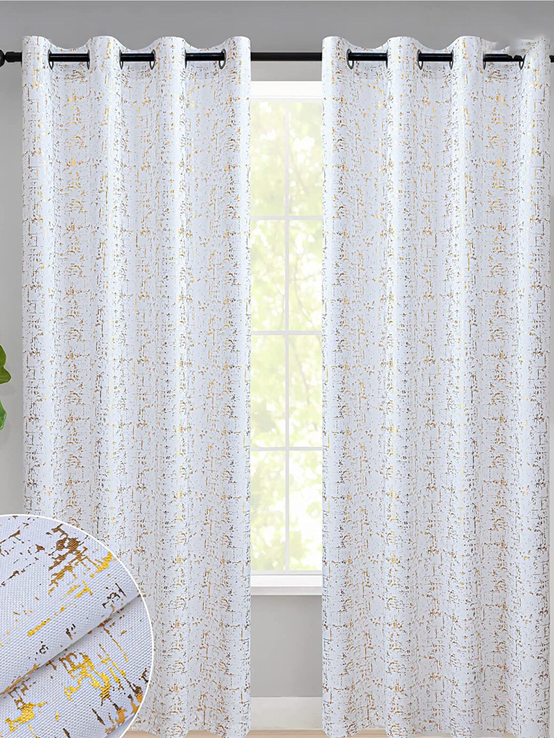 

URBAN SPACE White & Gold-Toned Black Out Long Door Curtain