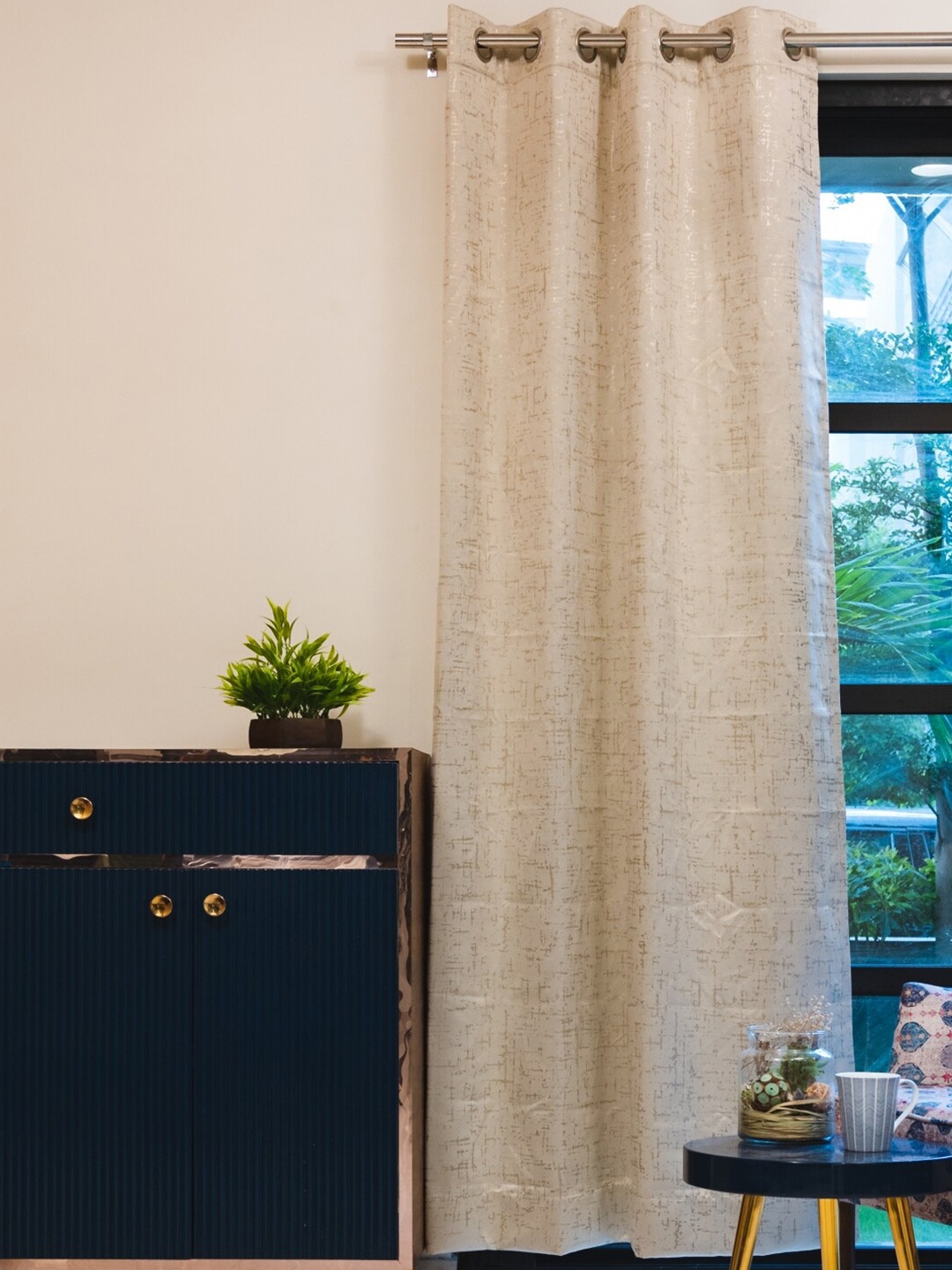 

URBAN SPACE Beige & Gold-Toned Black Out Window Curtain