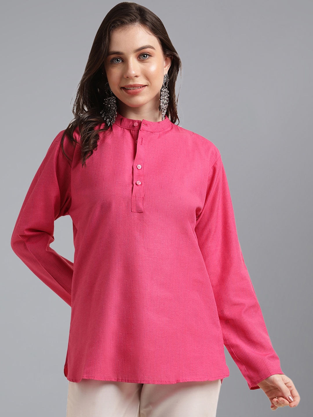 

KALINI Mandarin Collar Pure Cotton Kurti, Pink