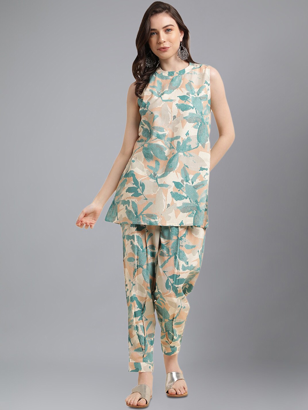 

KALINI Printed Pure Cotton Top With Trousers, Green