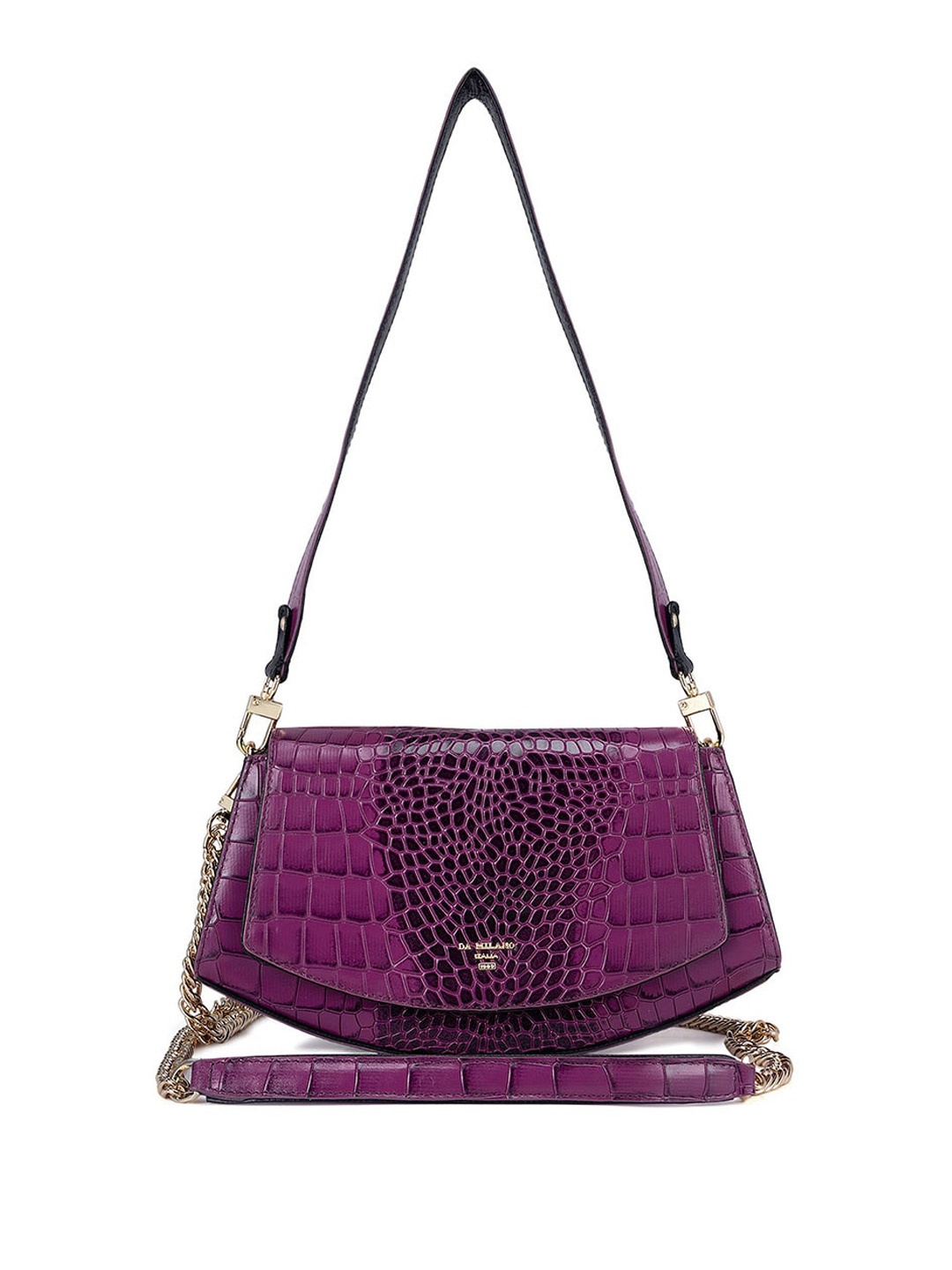 

Da Milano Textured Leather Structured Sling Bag, Purple