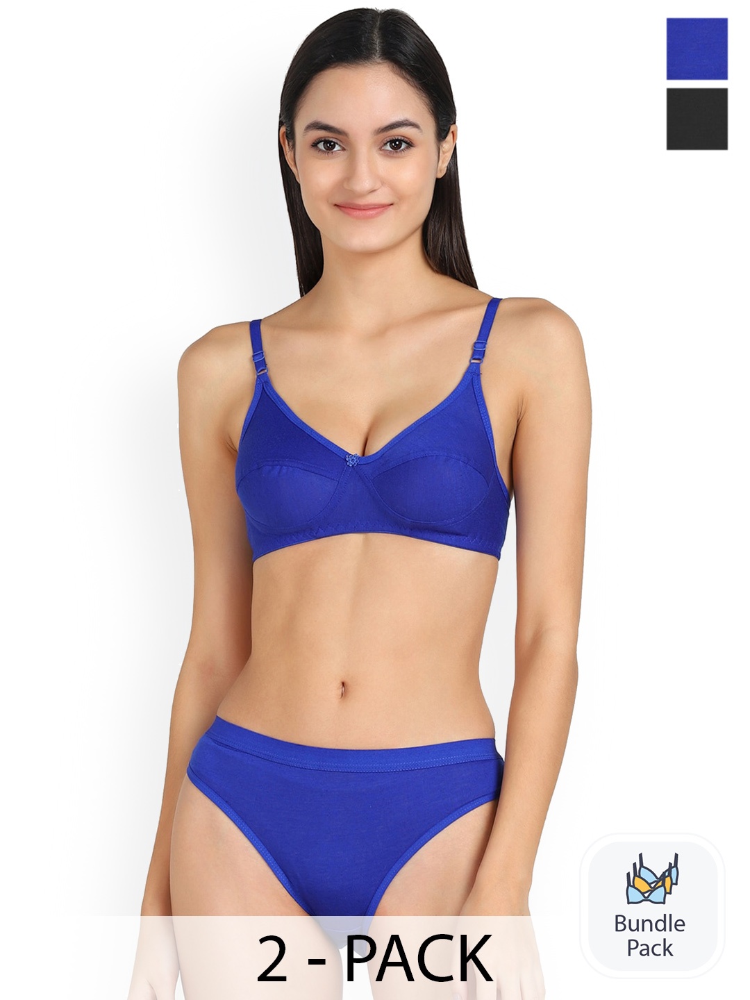 

AROUSY Pack Of 2 Mid-Rise Non Padded Cotton Lingerie Set X_Ruchi Set_Black,Blue_30