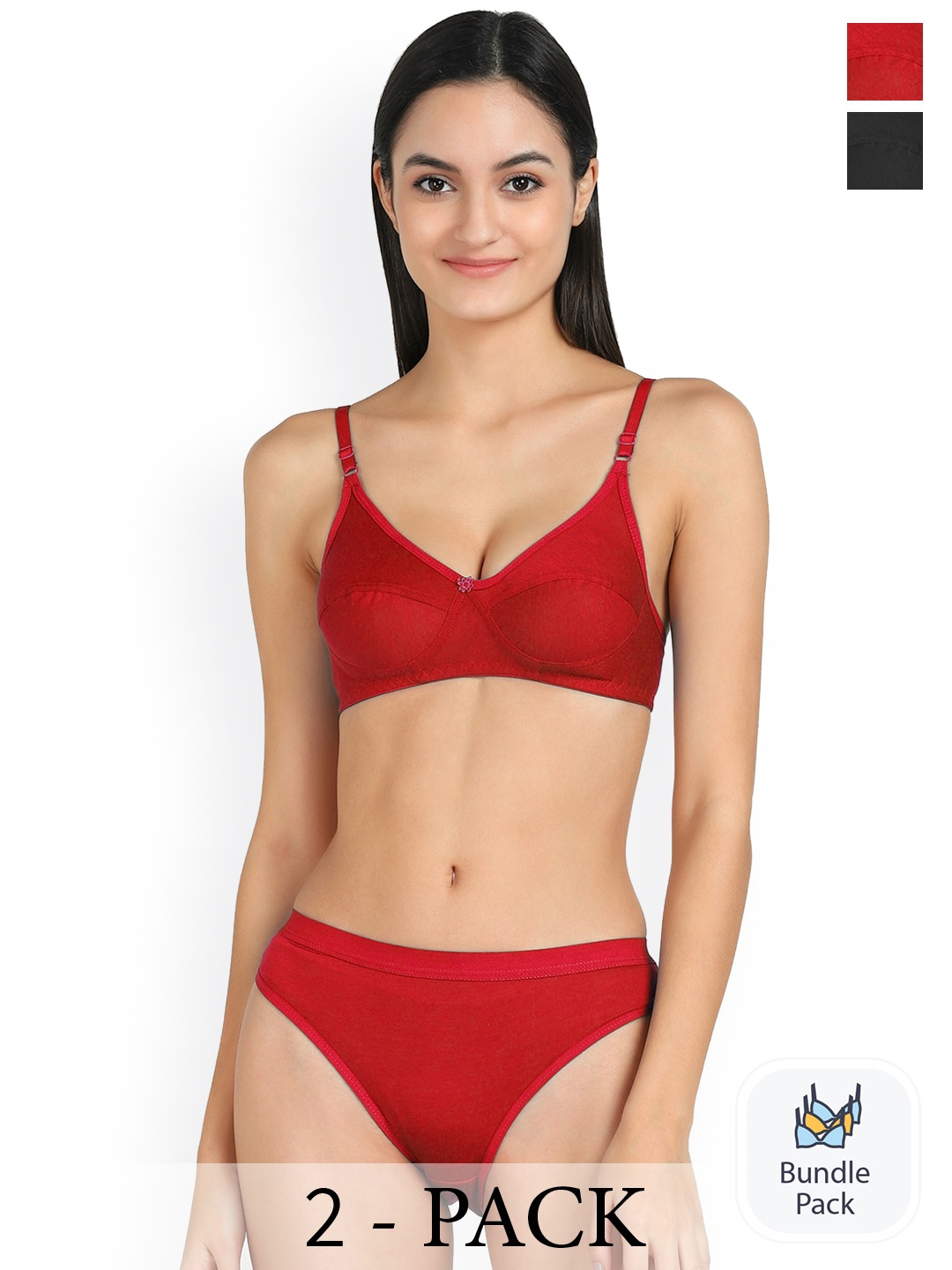 

AROUSY Pack Of 2 Mid-Rise Non Padded Cotton Lingerie Set X_Ruchi Set_Black,Red_30
