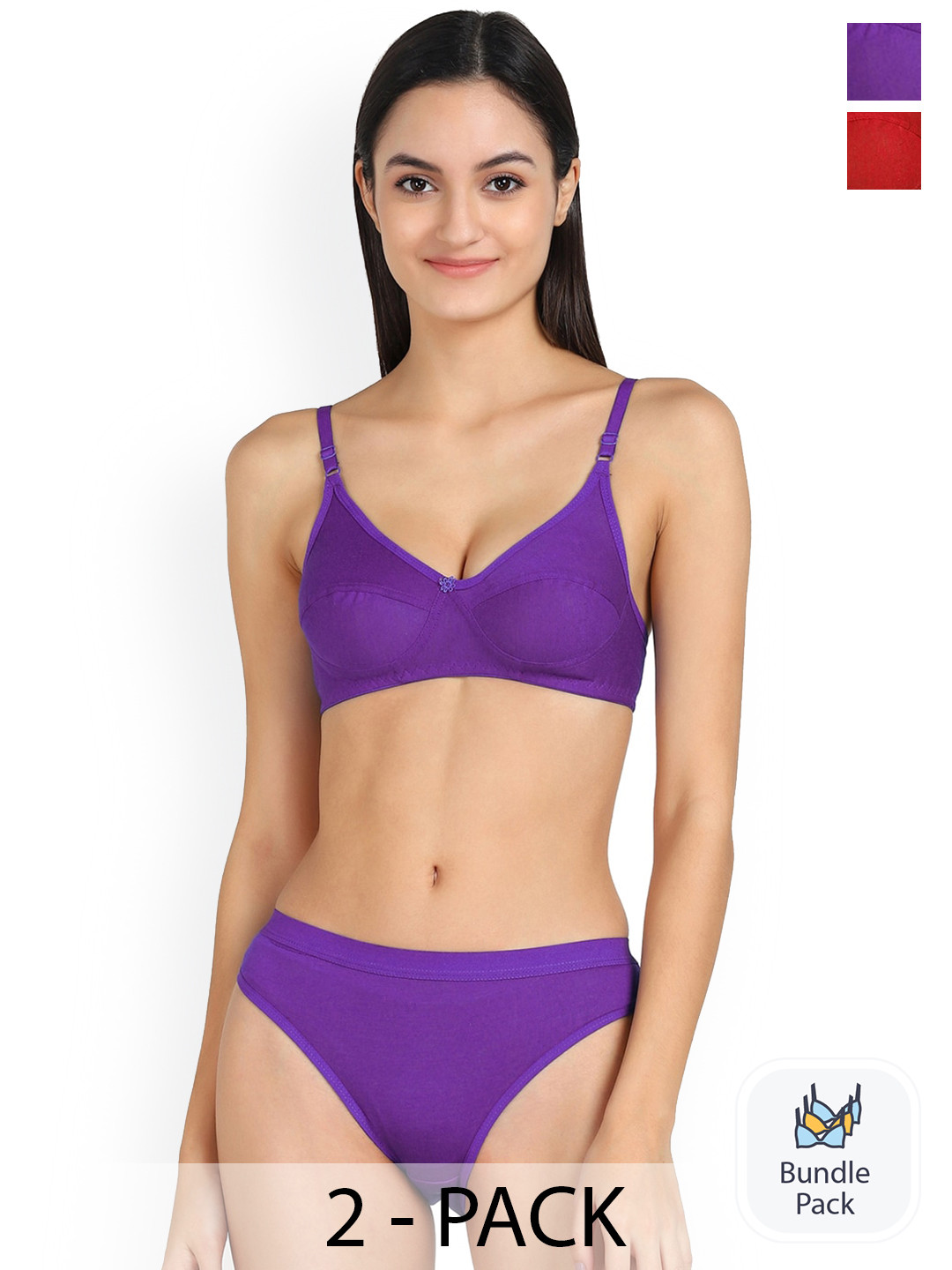 

AROUSY Pack Of 2 Mid-Rise Non Padded Cotton Lingerie Set X_Ruchi Set_Purple,Red_30