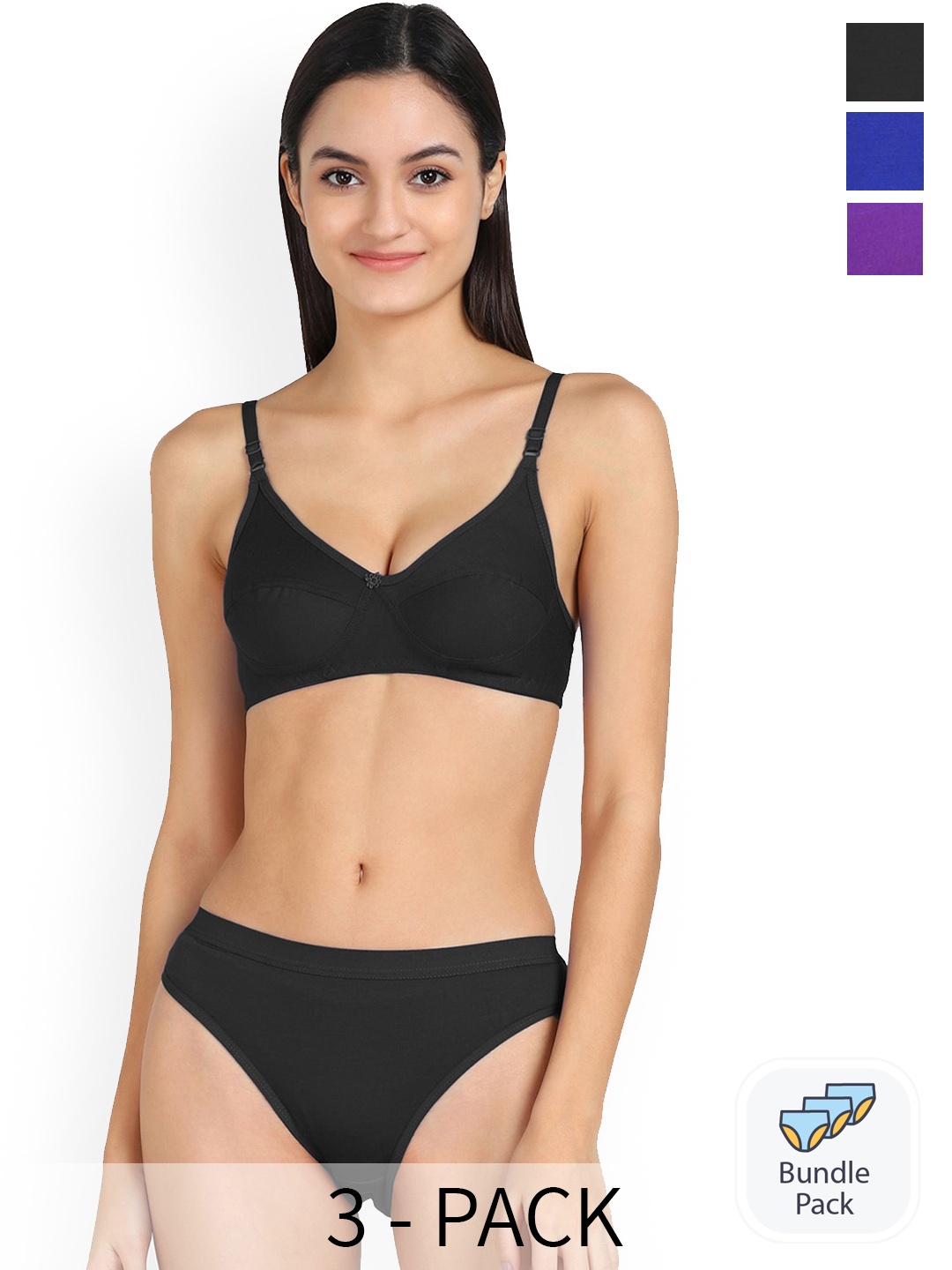 

AROUSY Pack Of 3 Cotton Lingerie Set, Blue
