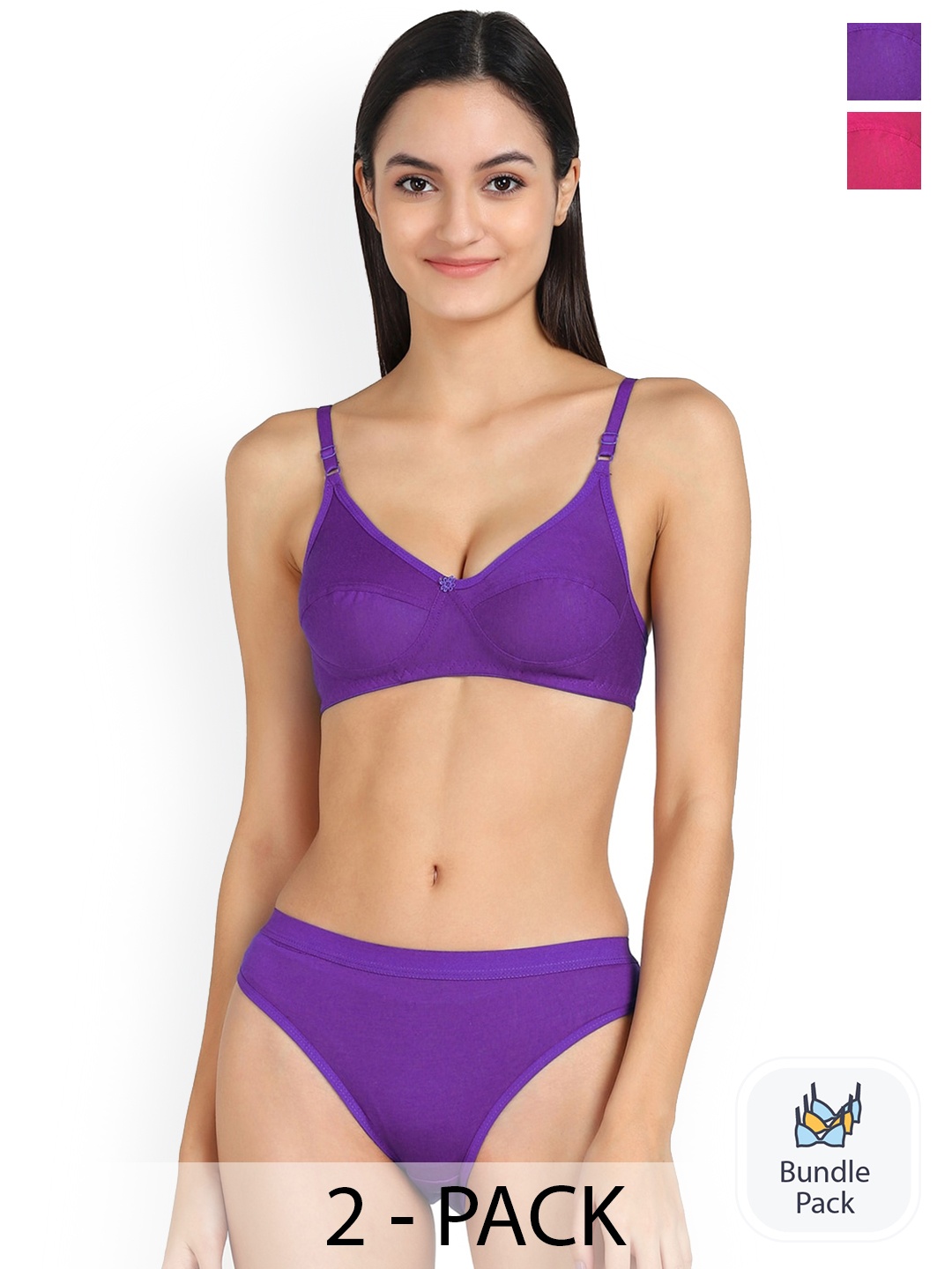 

AROUSY Pack Of 2 Cotton Comfortable Lingerie Set, Purple