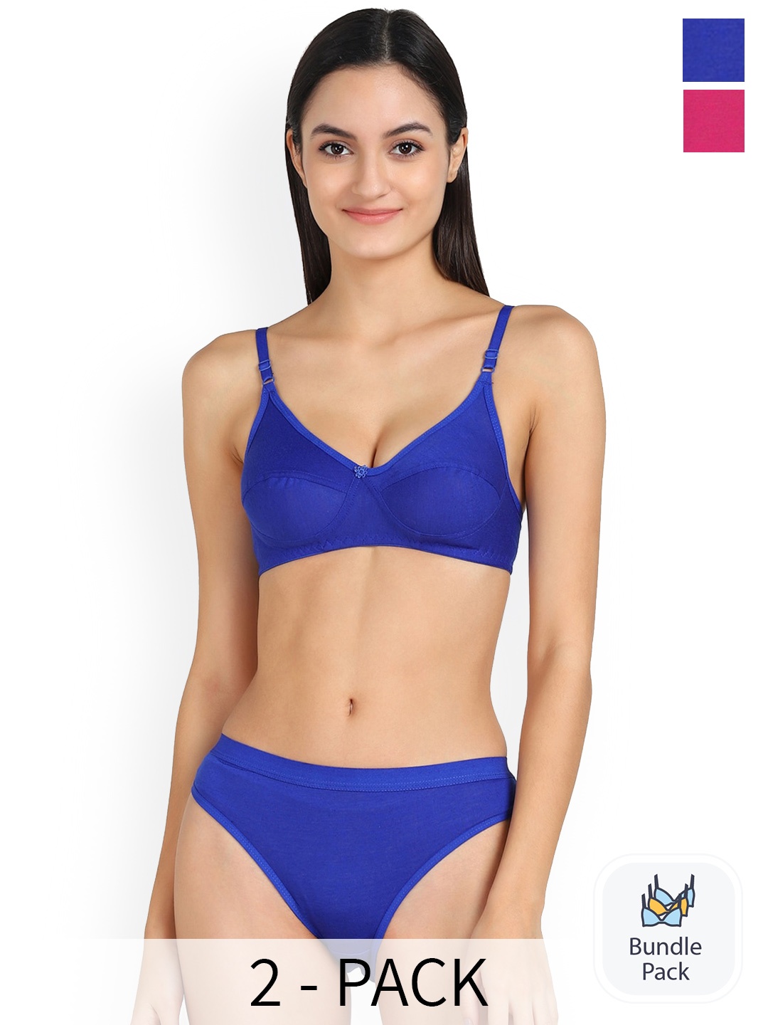 

AROUSY Pack Of 2 Cotton Lingerie Set, Blue