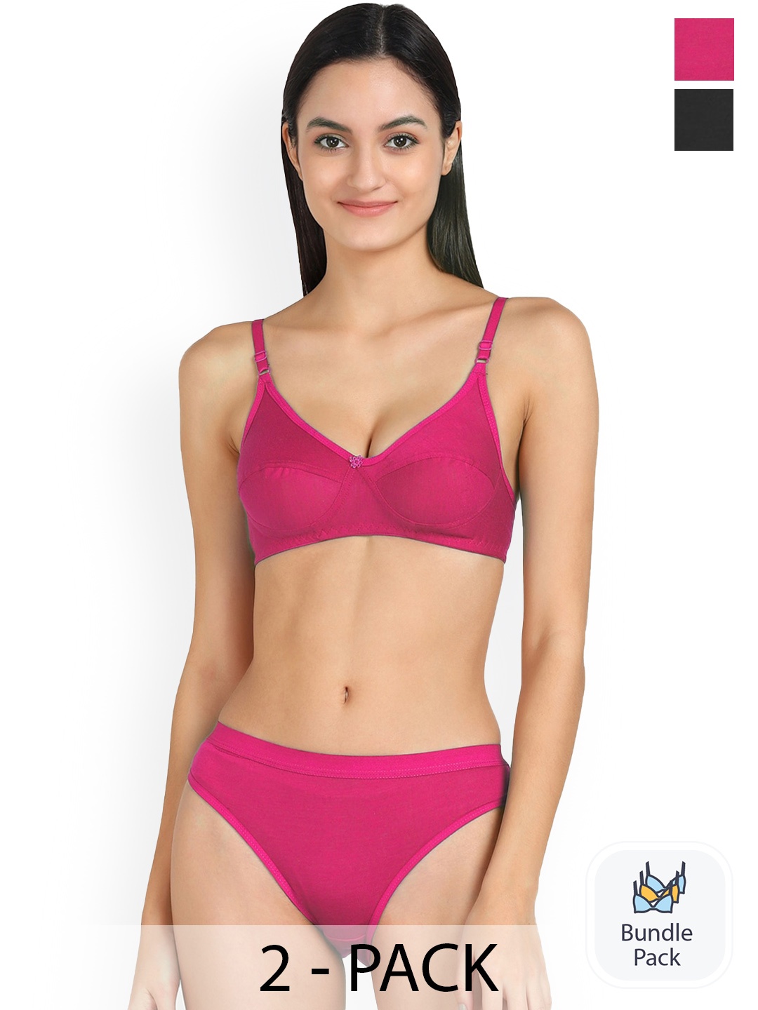 

AROUSY Pack Of 2 Cotton Comfortable Lingerie Set, Black