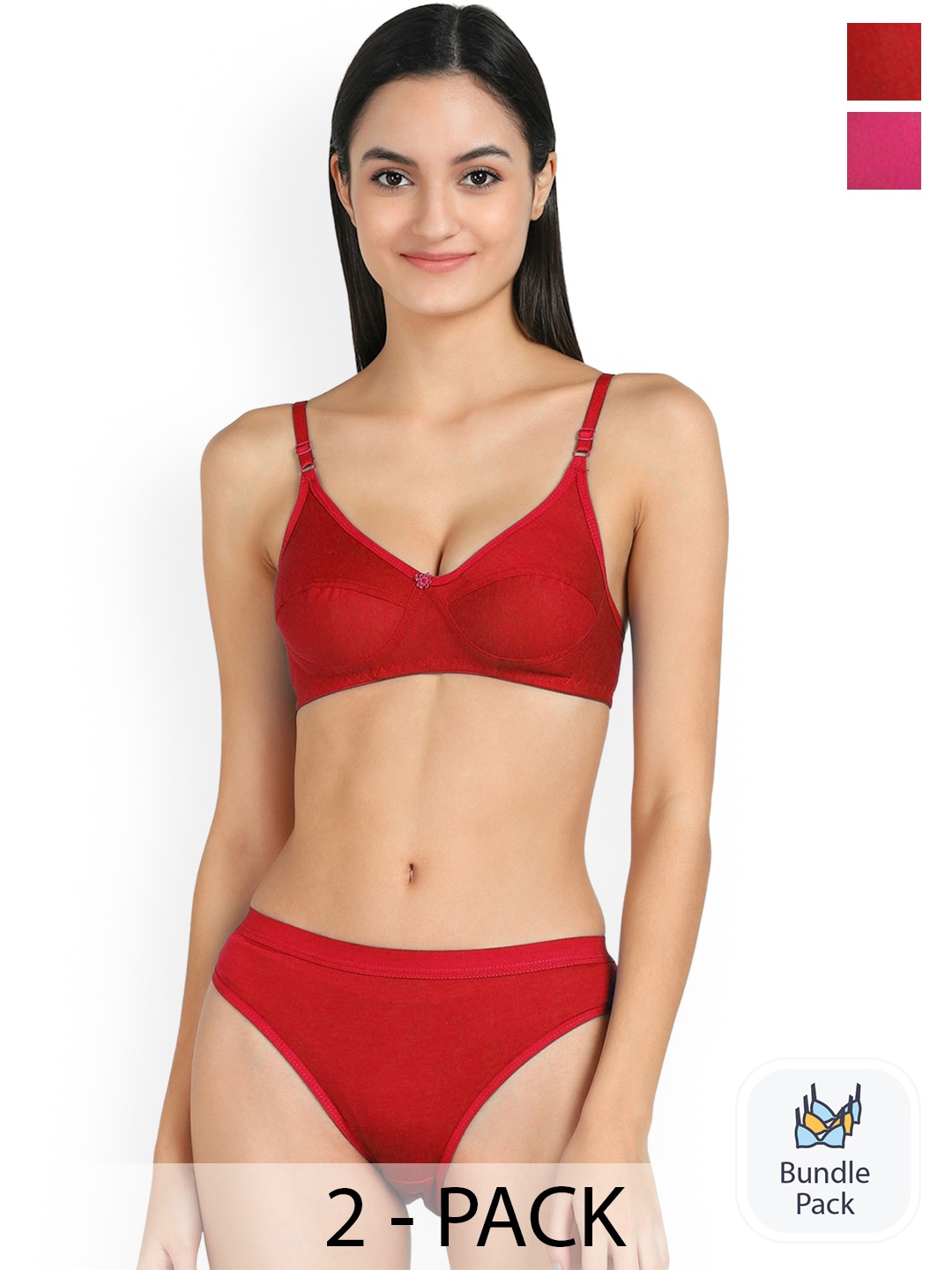 

AROUSY Pack Of 2 Cotton Lingerie Set, Red