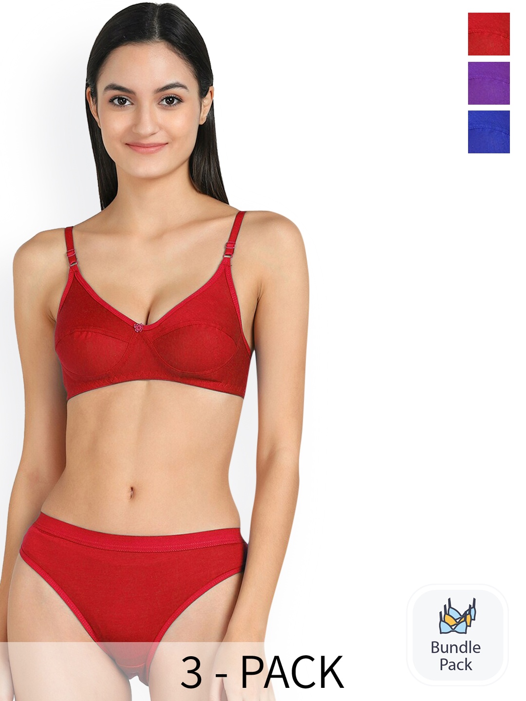 

AROUSY Pack Of 3 Comfortable Cotton Lingerie Set, Red
