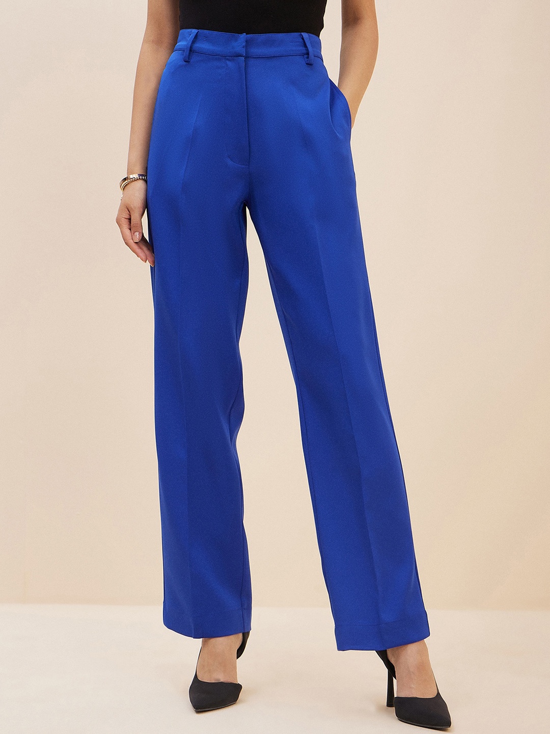 

Antheaan Elit Smart Women Tapered Fit High-Rise Cigarette Trousers, Blue