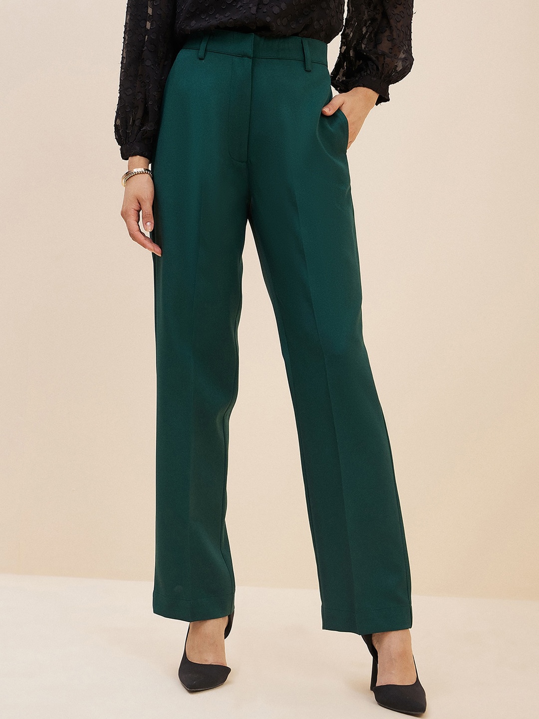 

Antheaan Elit Smart Women Tapered Fit High-Rise Formal Trousers, Green