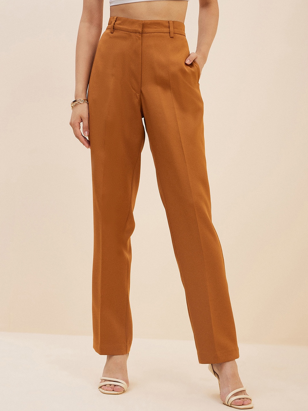 

Antheaan Elit Smart Women Tapered Fit High-Rise Trousers, Mustard