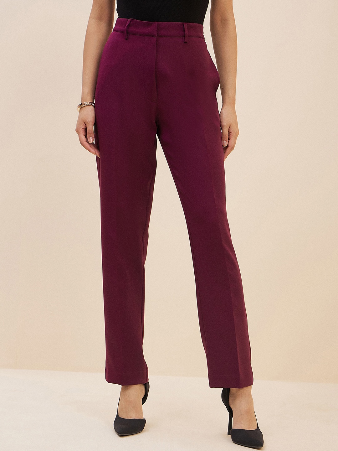 

Antheaan Elit Women Smart High-Rise Plain Trousers, Purple