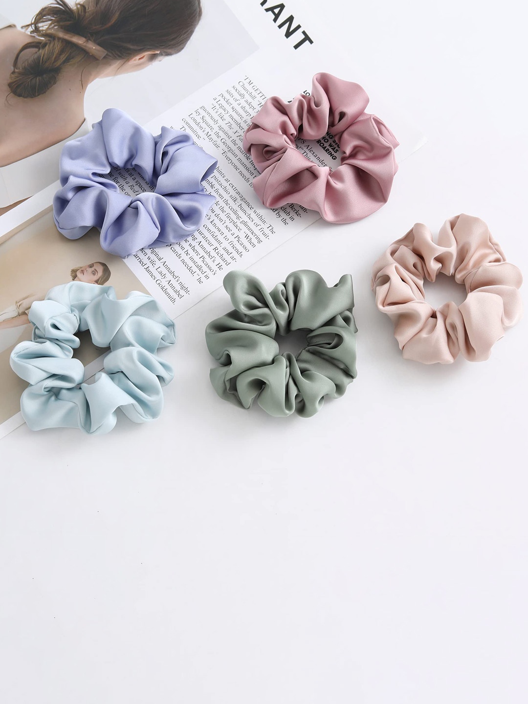 

Krelin Women Set of 5 Satin Ponytail Holders, Pink