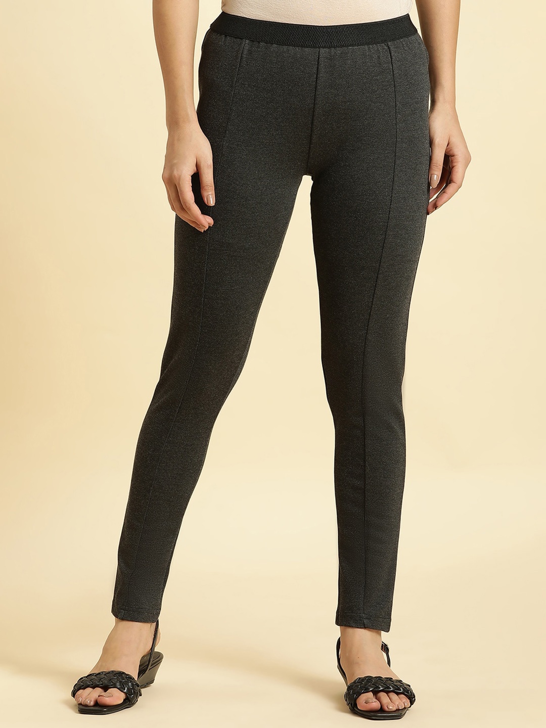 

W Women Slim Fit Mid-Rise Plain Trousers, Grey