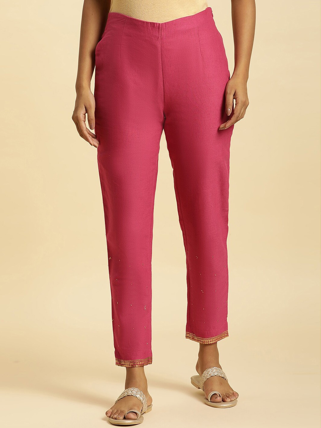 

W Women Mid-Rise Slim Fit Trousers, Pink