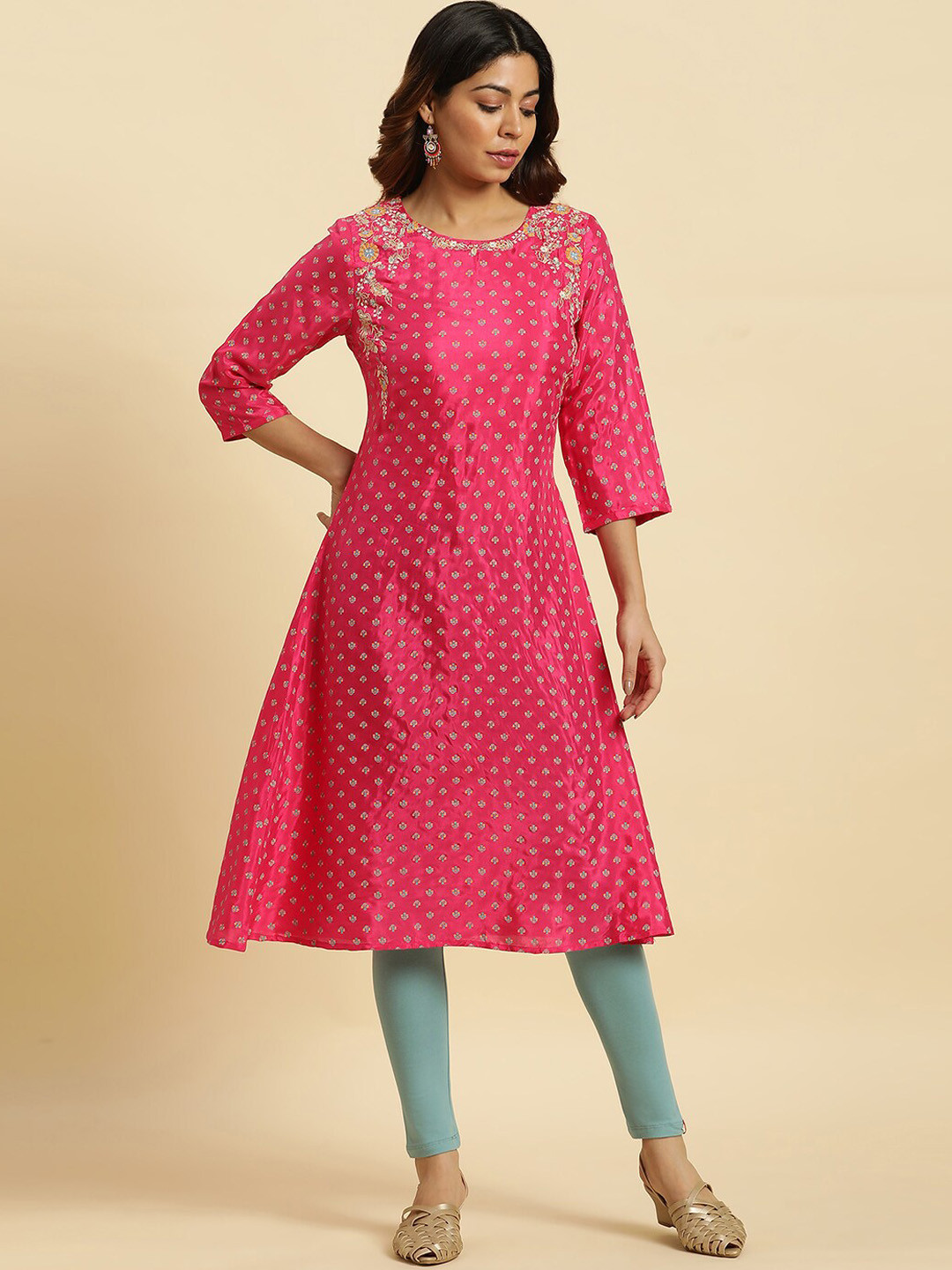 

W Ethnic Motifs Embroidered Kurta, Pink