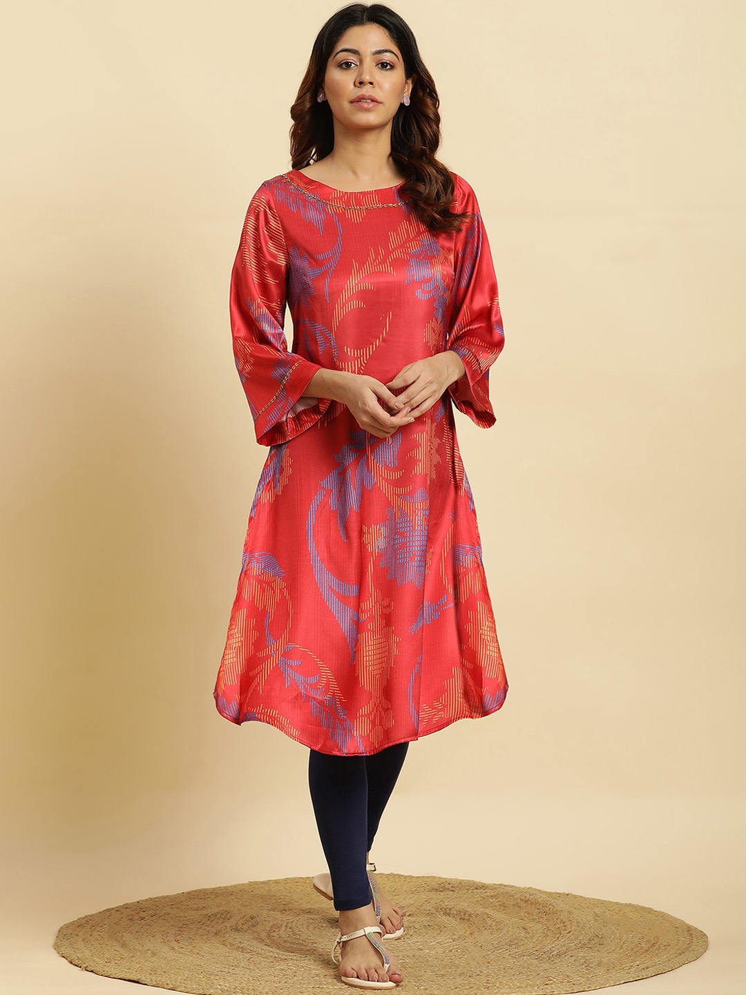 

W Floral Printed Sequinned Detailed A-Line Kurta, Red