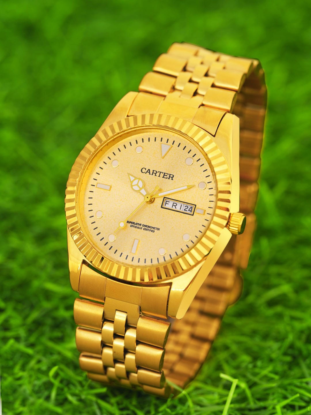 

Sandy D Carter Men Patterned Bracelet Style Straps Analogue Watch Sandy D Carter-48-GD-YL, Gold