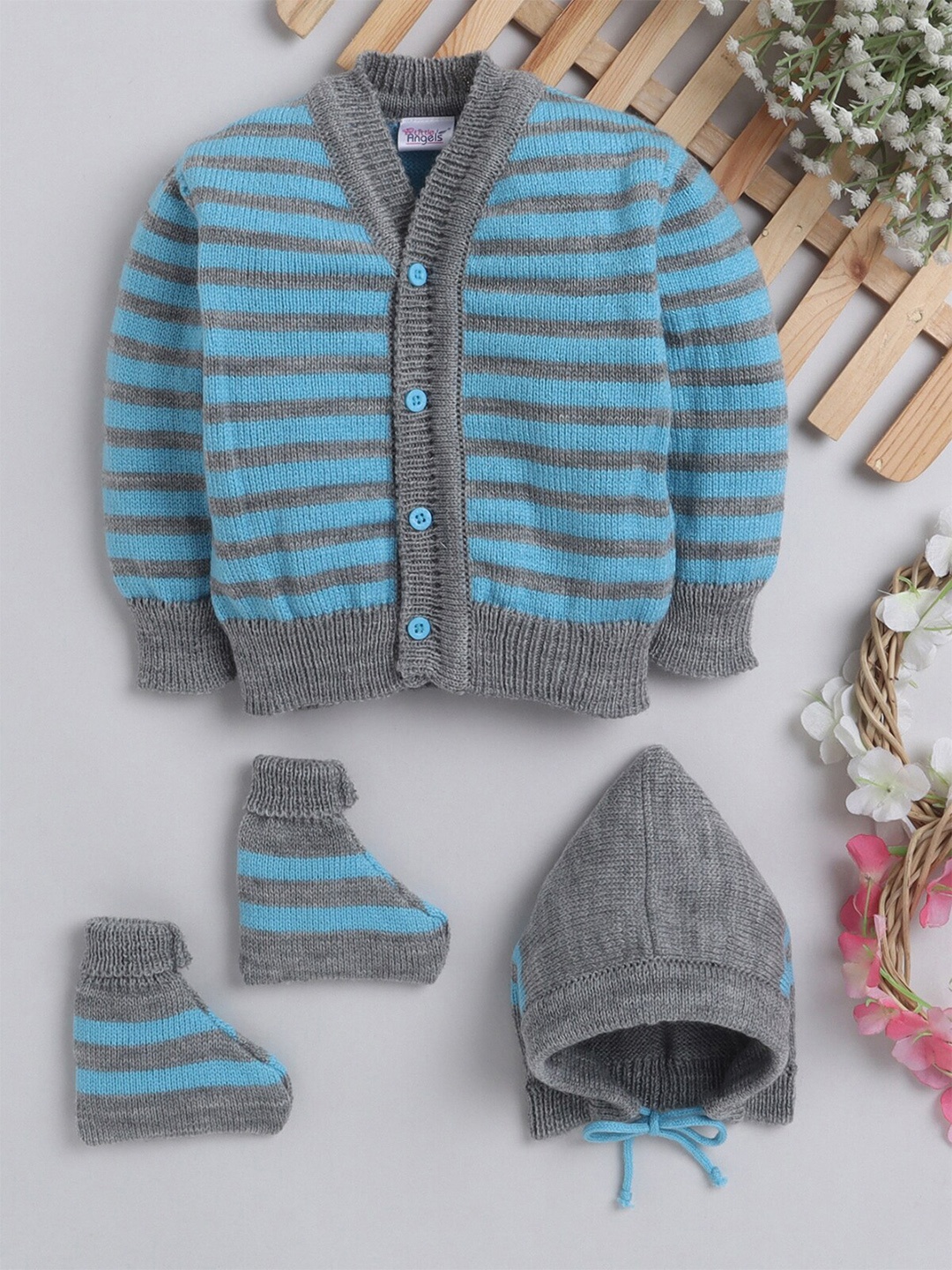 

Little Angels Kids Set Of 4 Striped Acrylic Baby Apparel Gift Set, Grey