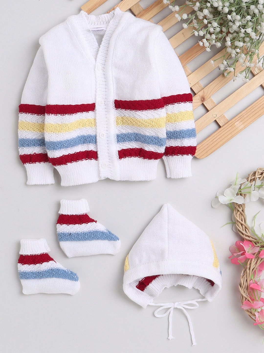 

Little Angels Kids Set Of 4 Striped Acrylic Baby Apparel Gift Set, White