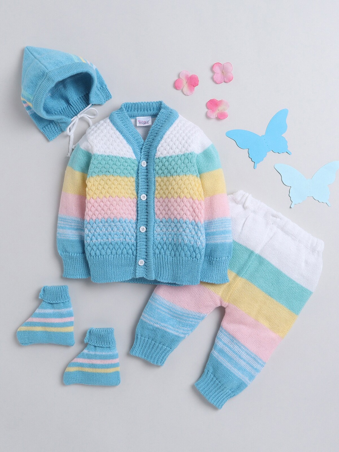 

Little Angels Kids Set Of 5 Colourblocked Acrylic Baby Apparel Gift Set, Blue