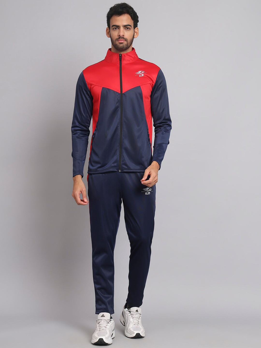 

GLITO Colorblocked Front Zipper Mock Collar Tracksuits, Blue
