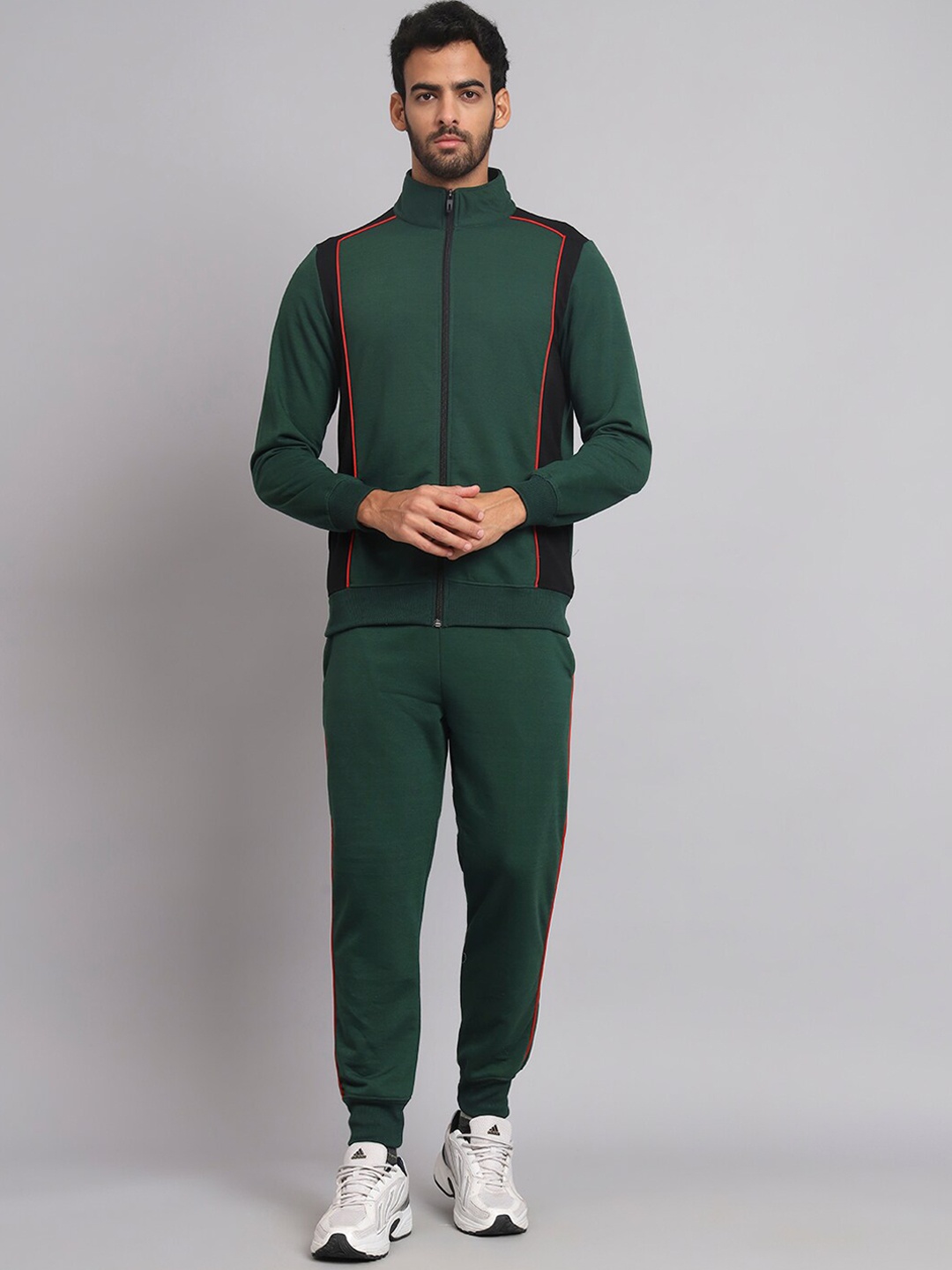 

GLITO Colorblocked Front Zipper Mock Collar Tracksuits, Teal