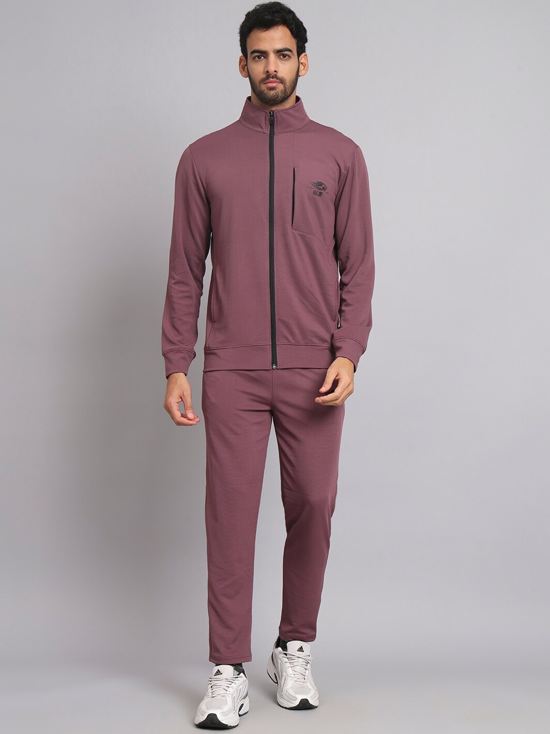 

GLITO Front Zipper Mock Collar Tracksuits, Mauve