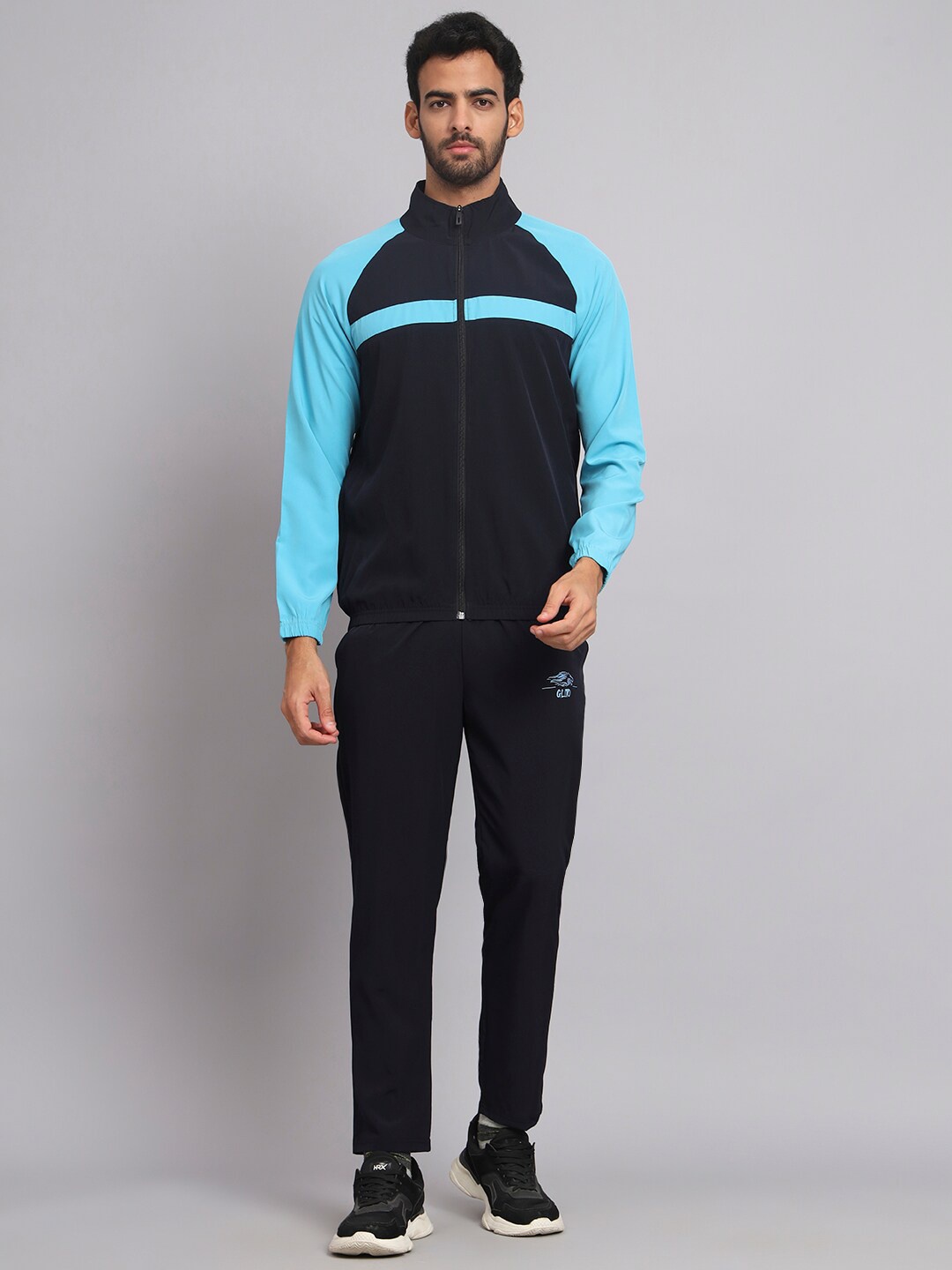 

GLITO Colourblocked Front Zipper Stand Collar Tracksuits, Blue