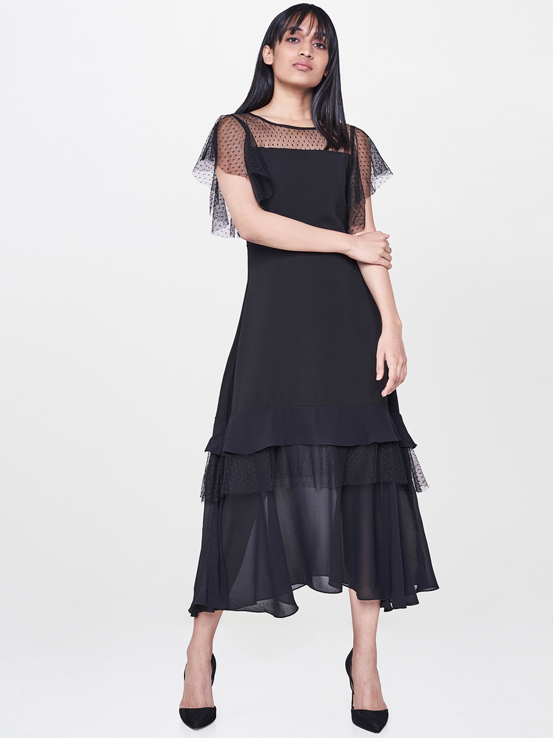 

AND Women Black Solid A-Line Dress