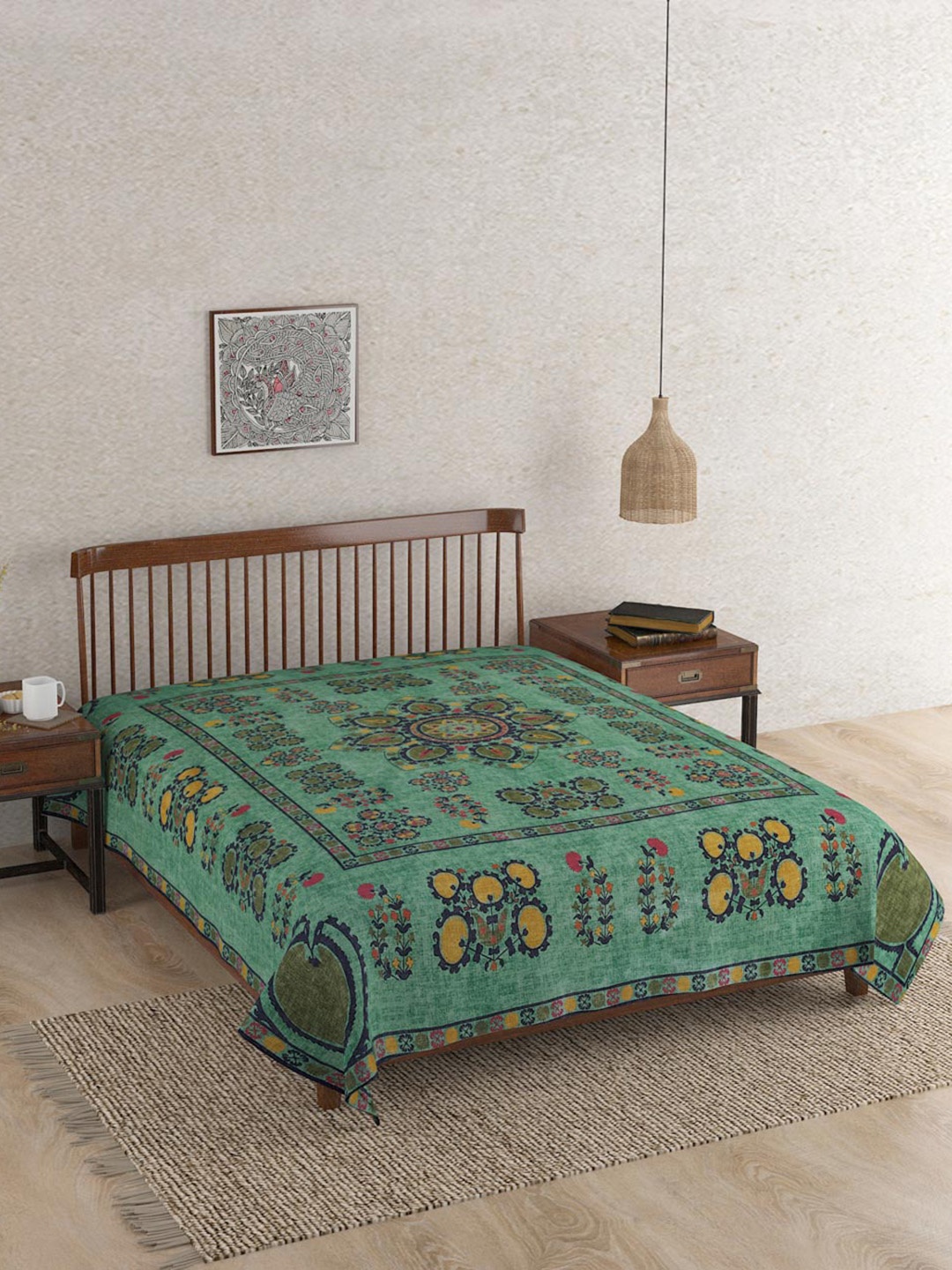 

Fabindia Teal Printed Cotton Double Bed Cover