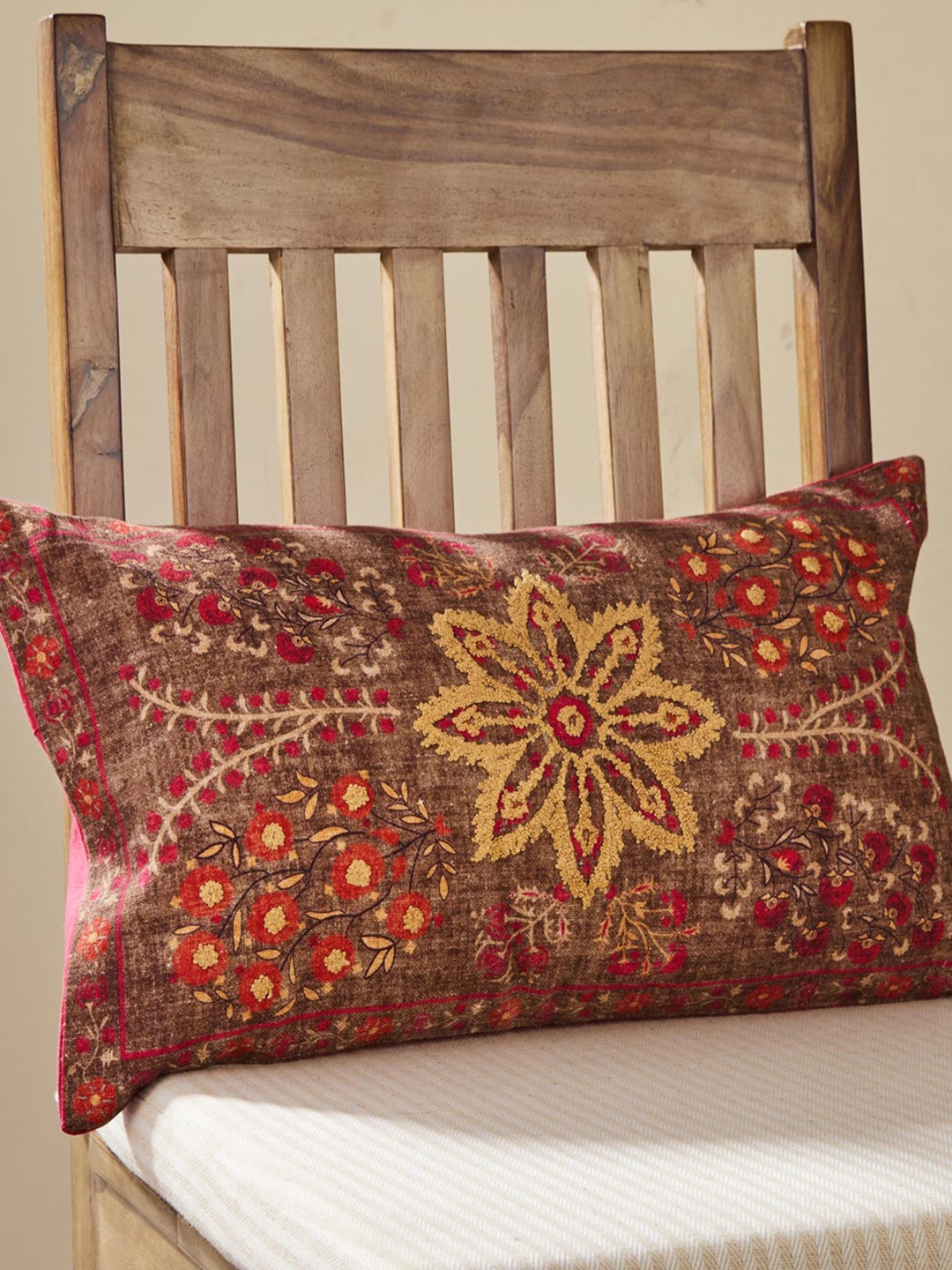 

Fabindia Brown & Red Embroidered Cotton Rectangle Cushion Cover