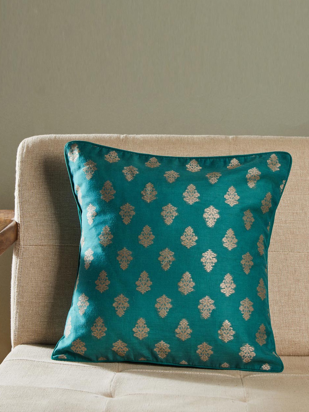 

Fabindia Teal & Gold-Toned Ethnic Motifs Square Cushion Covers