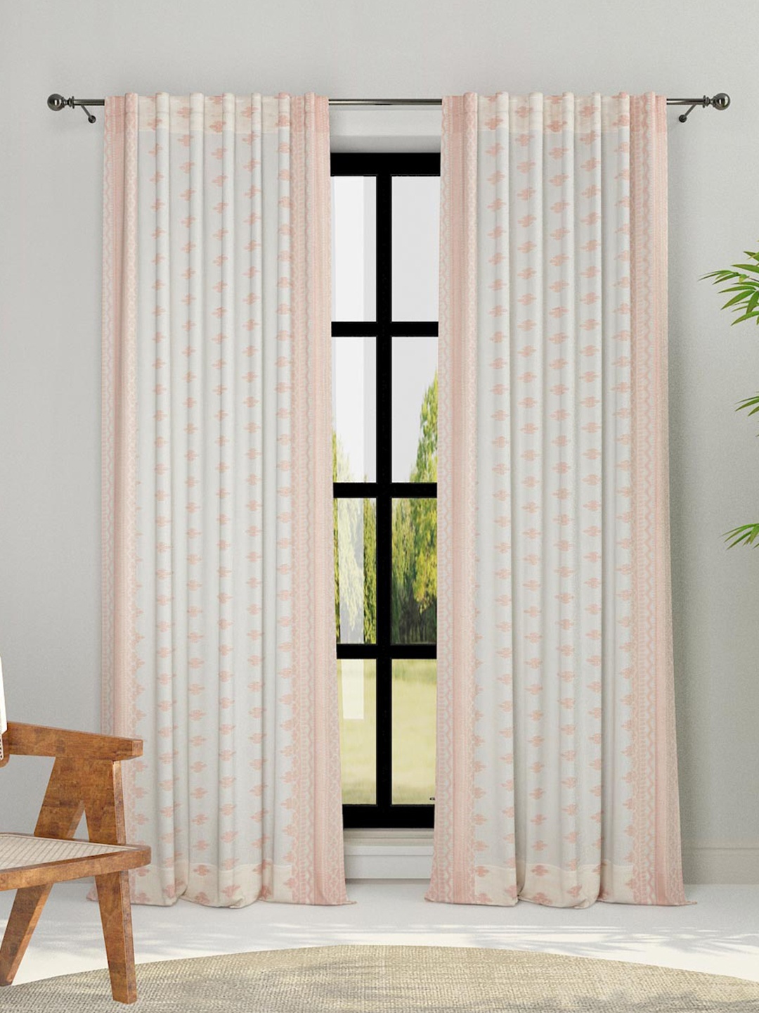 

Fabindia Rust & White Floral Sheer Door Curtain