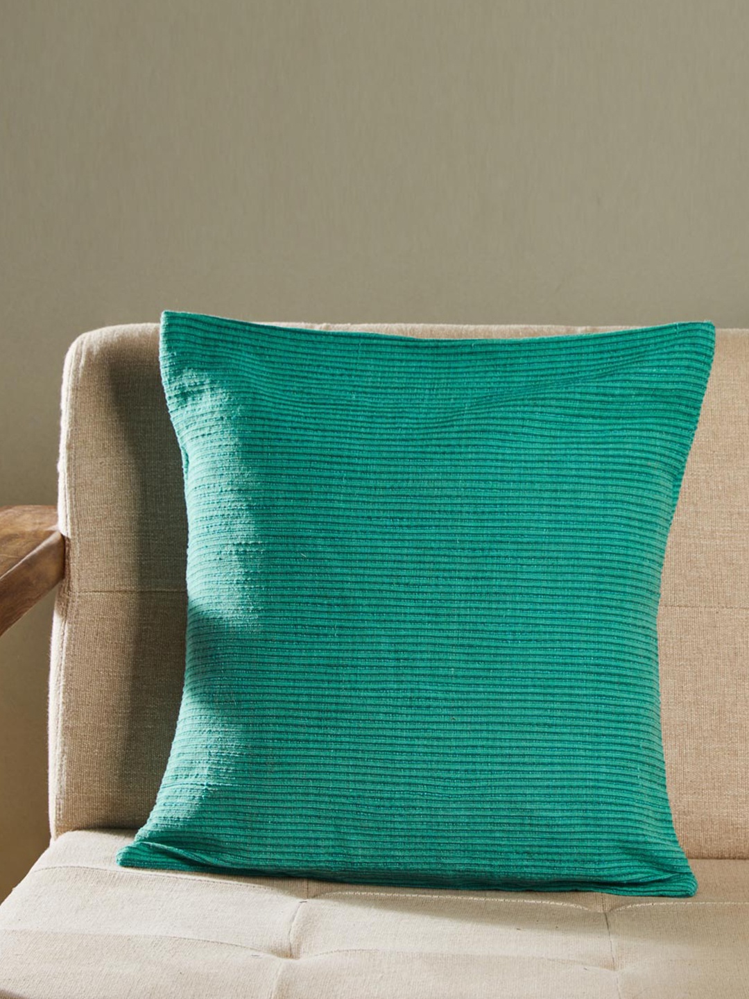 

Fabindia Teal Striped Textured Cotton Square Cushion Cover