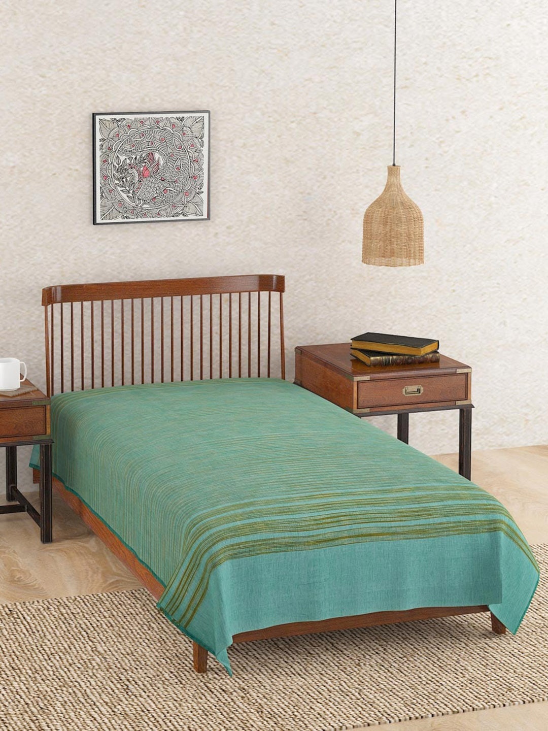 

Fabindia Haiba Teal Woven Cotton Single Bed Covers