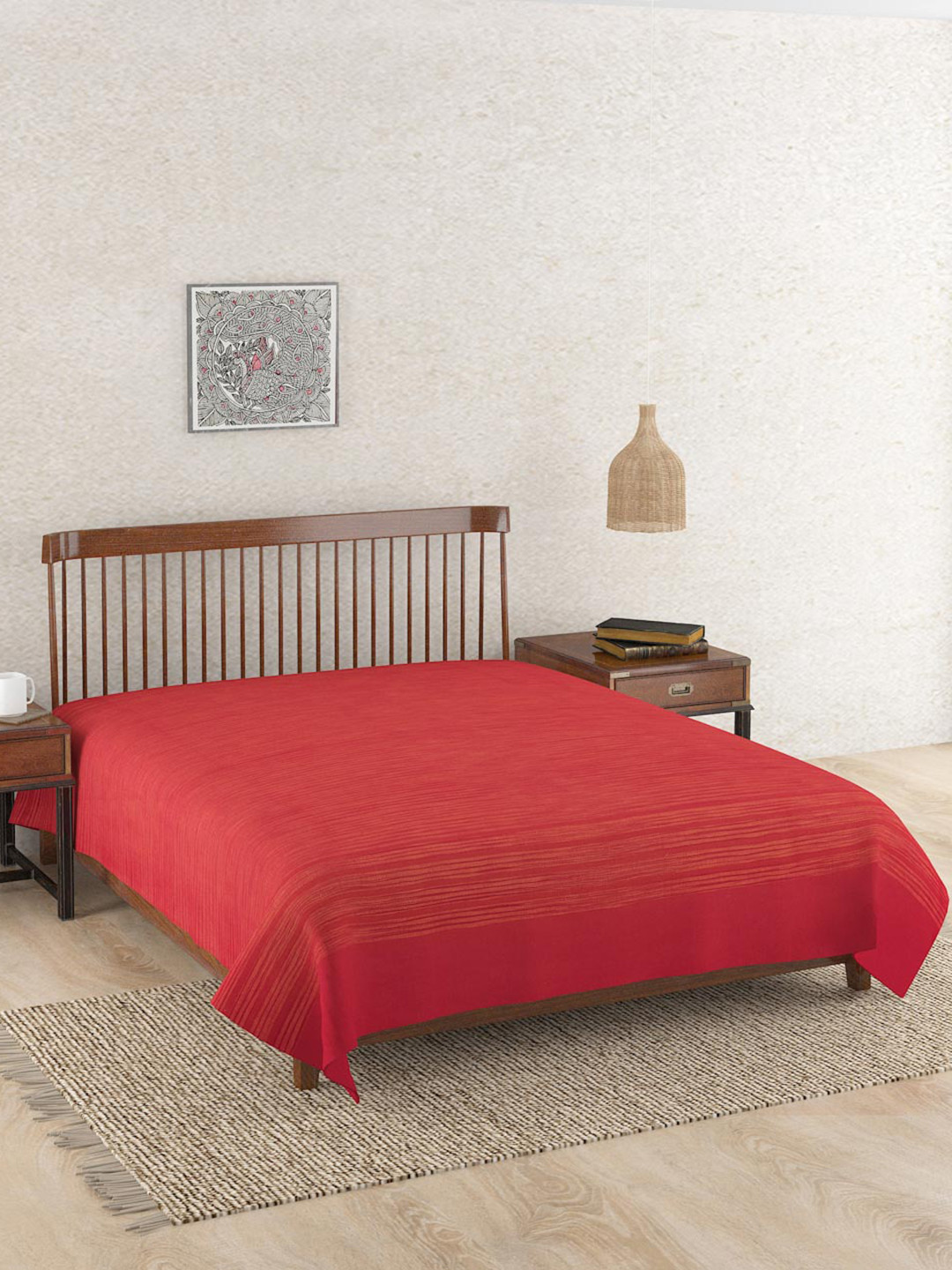

Fabindia Red Self-Designed 120 TC Cotton Double King Bed Cover