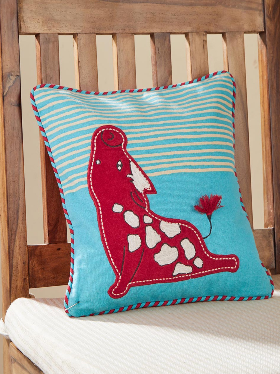 

Fabindia Blue & Red Cotton Square Cushion Cover