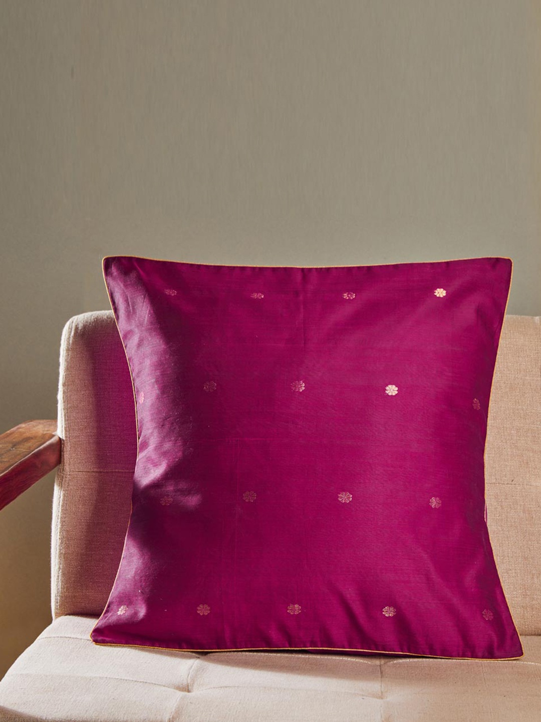 

Fabindia Magenta & Gold-Toned Floral Cotton Silk Square Cushion Cover