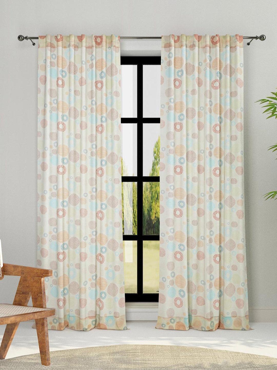 

Fabindia White & Coral Geometric Cotton Sheer Door Curtain