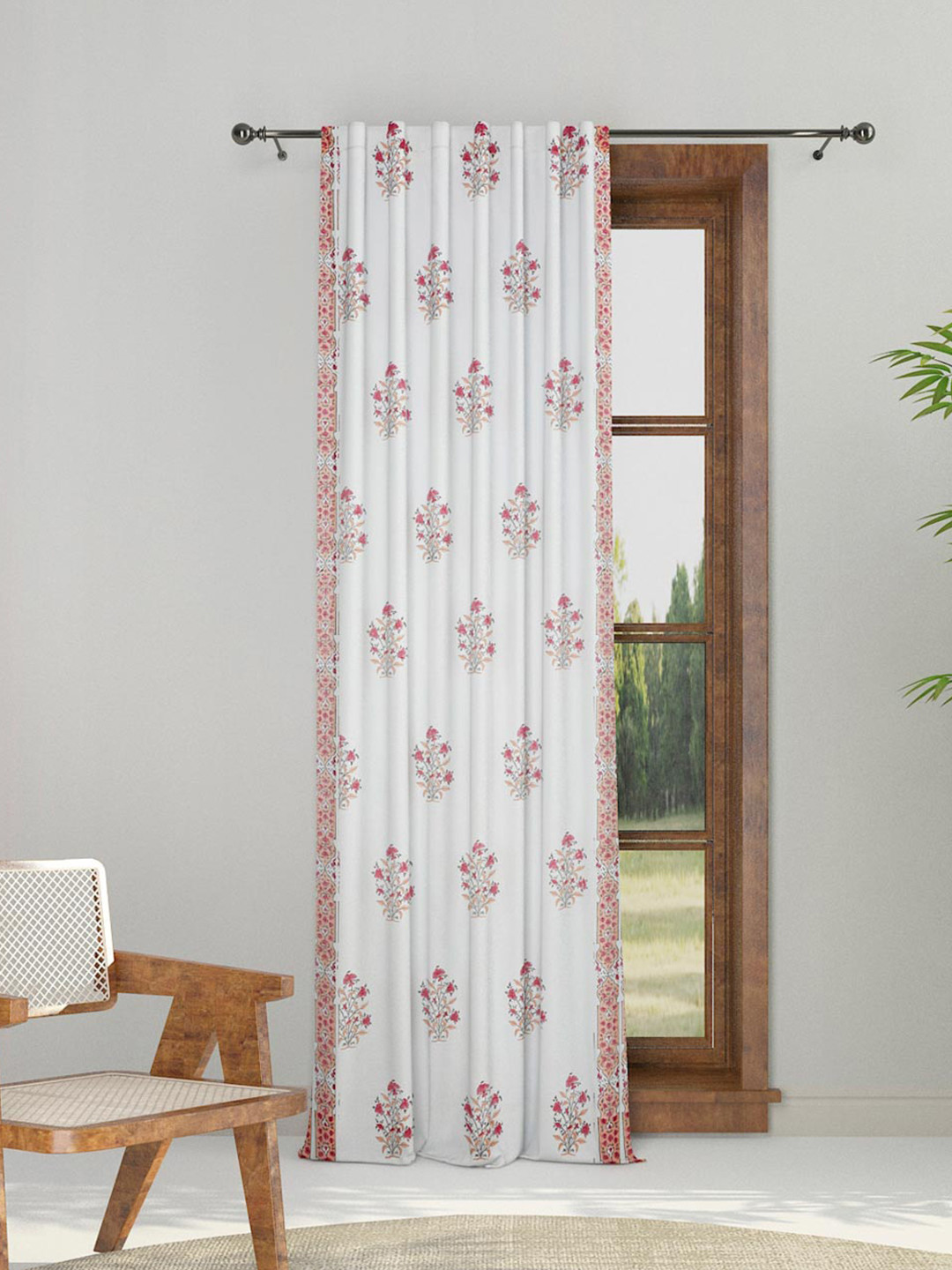 

Fabindia Coral & White Ethnic Motifs Cotton Sheer Door Curtain